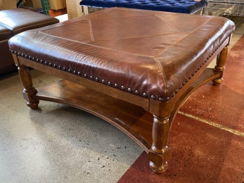 Large Stud Trim Ottoman w/ Pull-Out Tray Sides