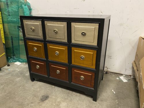 Black Framed Dresser with Warm Metallic Drawers