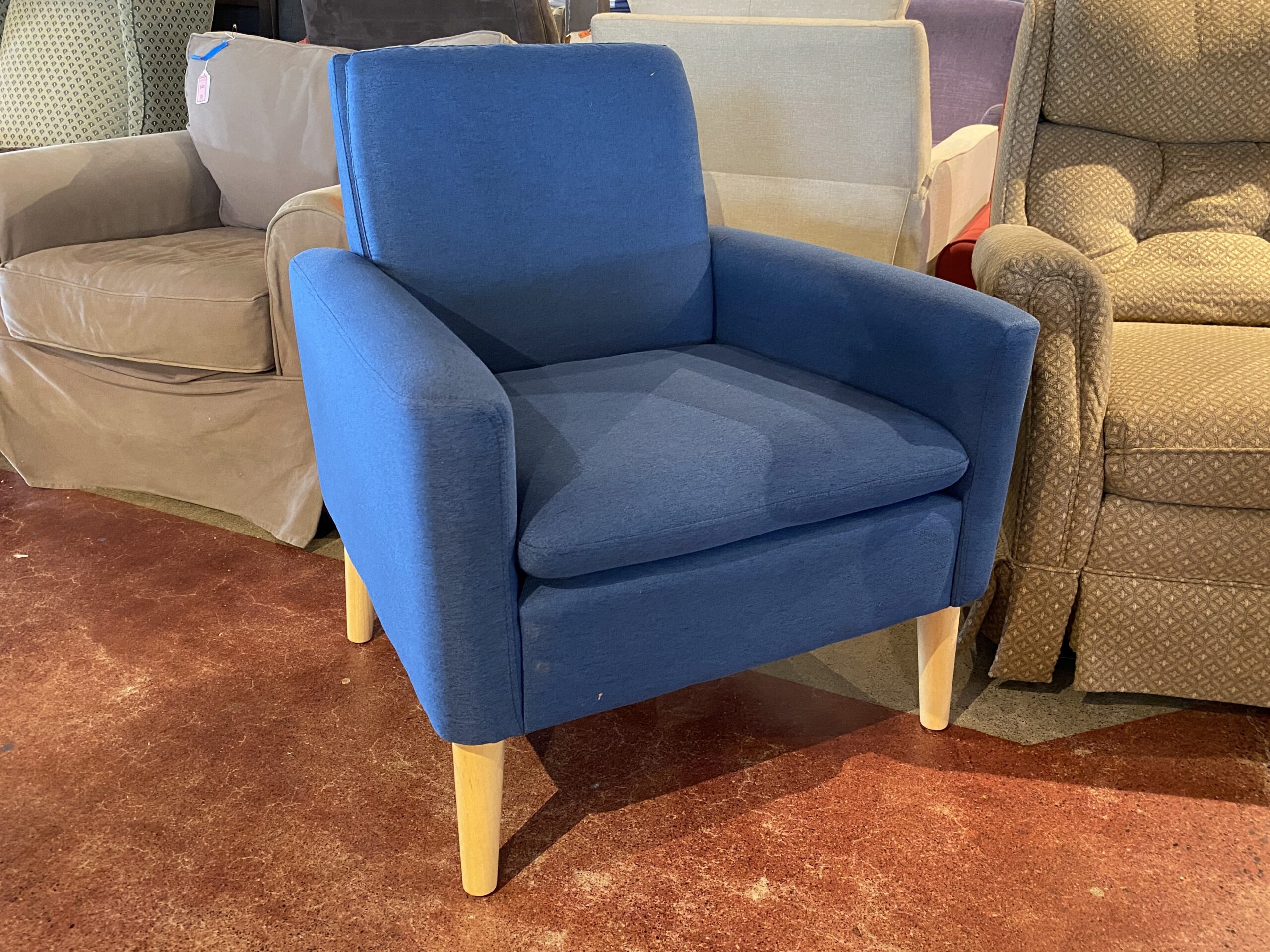 Modern Navy Blue Linen Accent Chair