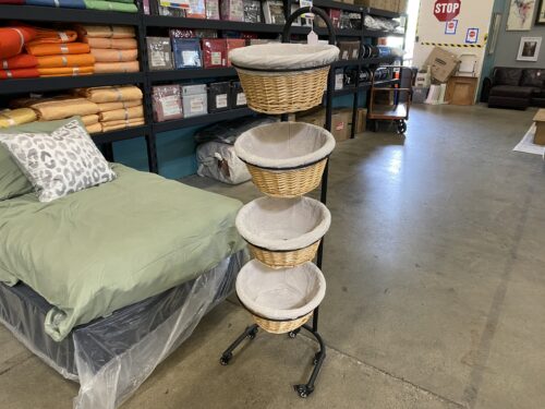 4 Tier Wicker Basket Rolling Display Shelf
