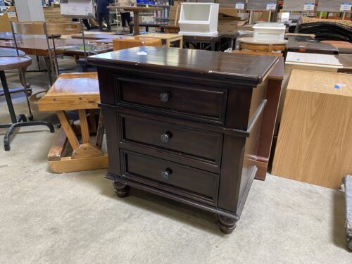 Dark Walnut Finished 3 Drawer Nightsatnd with Outlets