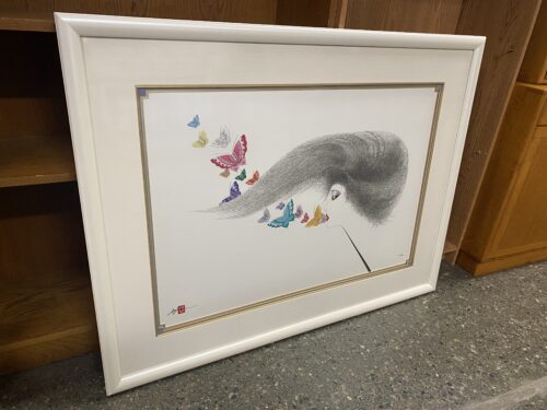 "Whispering Butterflies" Japanese Mixed Media Print Signed by Hisashi Otsuka