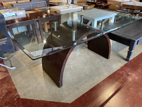 O-Palier Modern Espresso Arch Glass Top Dining Table