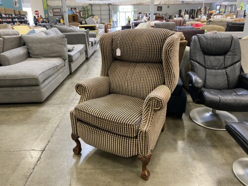 CENTURY Purple and Tan Checkered Wingback Recliner