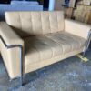 Contemporary Tan Leather Loveseat w/ Metal Frame