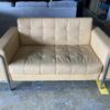 Contemporary Tan Leather Loveseat w/ Metal Frame