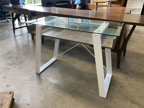 Modern Grey Wood and Glass Writing Desk