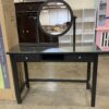 Black Wood 2 Drawer Circle Mirror Vanity