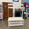 Cream Wood Shoe and Coat Rack Bench