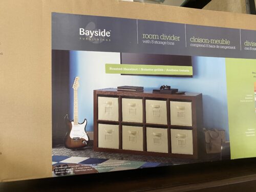 BAYSIDE O'nin 8 Cubbie Room Divider in Dark Brown and Yellow