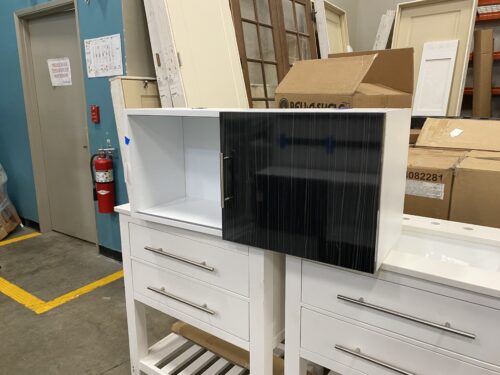 Black and White Sliding Door Cabinet with Lock