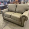 THE LEATHER FACTORY Light Khaki Studded Roll Arm Loveseat