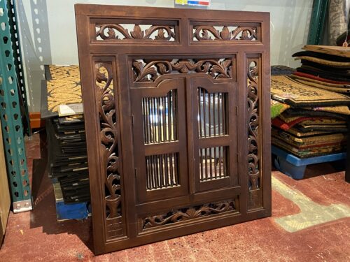 Ornate Wood Frame Shuttered Wall Mirror