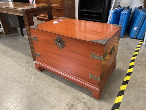 Red Lacquer and Brass Chinoiserie Trunk