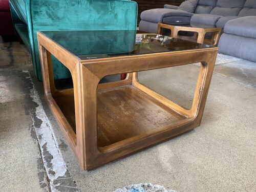 MCM Smoked Glass Top Cube Coffee Table
