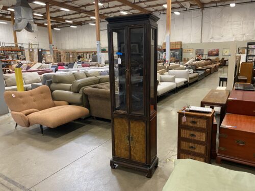 Dark Wood Display Cabinet with Burled Doors