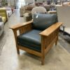 Green Leather Wood Framed Mission Style Arm Chair