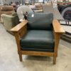 Green Leather Wood Framed Mission Style Arm Chair