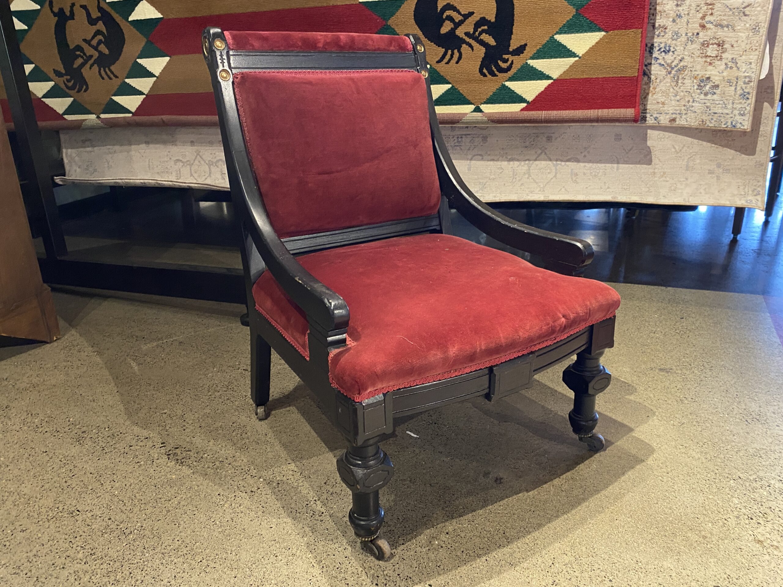 Striking Vintage Low Arm Red Velvet Accent Chair | Habitat