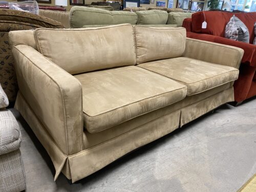 Tan Suede Wide Loveseat w/ Wheels