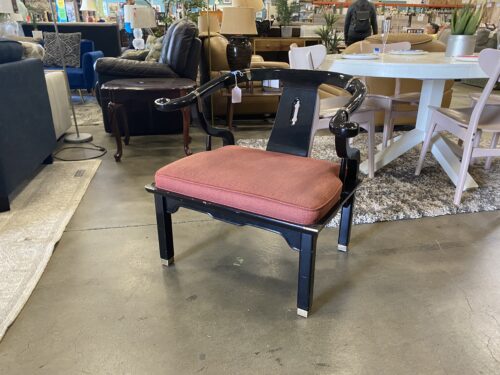 Shiny Black Bent Wood Chair with Brass Accents