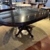 PIER 1 Oval Shaped Wood Dining Table with Glass Top