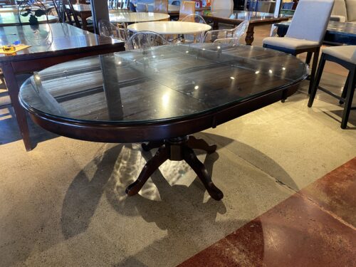 PIER 1 Oval Shaped Wood Dining Table with Glass Top