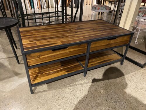 Rustic Wood and Metal Coffee Table with Two Drawers
