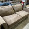 Wide Brown Fabric Curved Arm Sofa