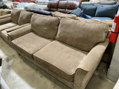 Wide Brown Fabric Curved Arm Sofa