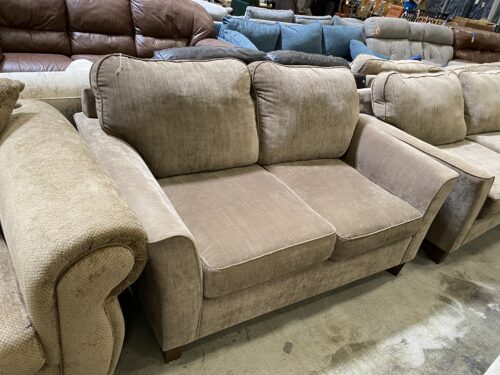 Wide Brown Fabric Curved Arm Loveseat
