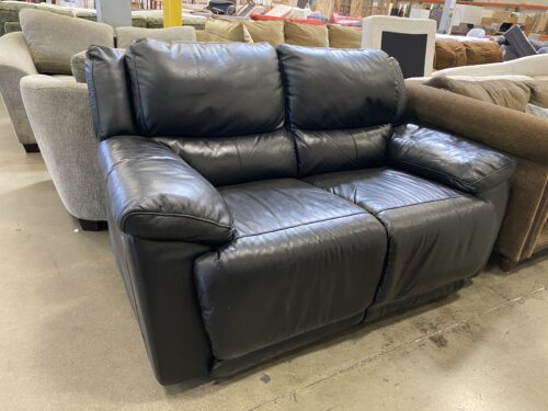 Manual Black Reclining Leather Loveseat