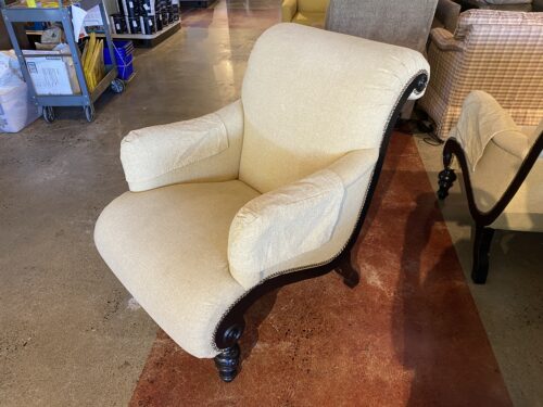 THOMASVILLE Rolled Back Cream Colored Accent Chair with Nailhead Detail