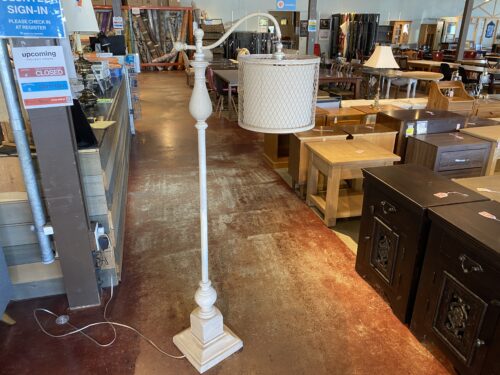 White Distressed Floor Lamp with Drum Shade