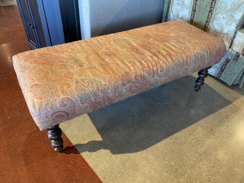 Paisley Printed Long Bench with Turned Legs