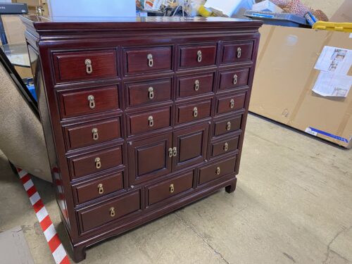 Dark Cherry Wood Chinoisere Apothecary Drawers