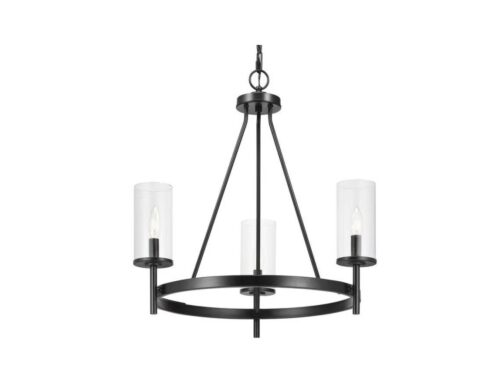 NEW! PROGRESS LIGHTING Strahan 3-Light Black Transitional Chandelier