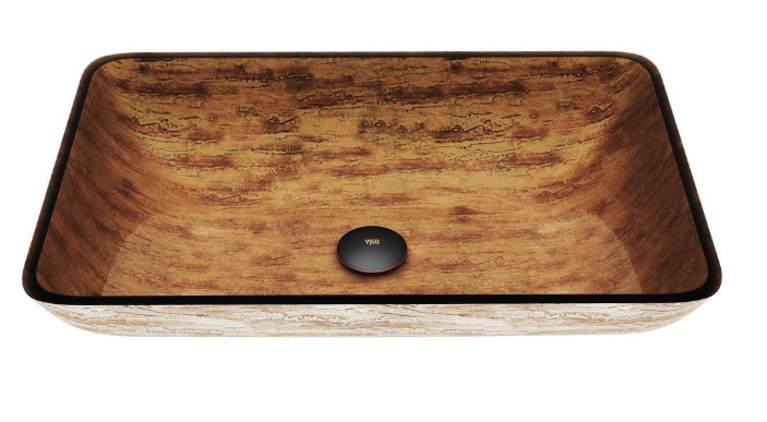VIGO Donatello Wooden Brown Glass Rectangular Vessel Bathroom Sink Model #VG07046