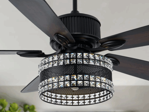 BELLA DEPOT NEW! 52" Crystal Drum Ceiling Fan in Black