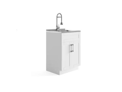 NEW! SIMPLI HOME  Hennessy 23.6"x19.7" Basin Pure White Freestanding Laundry Sink