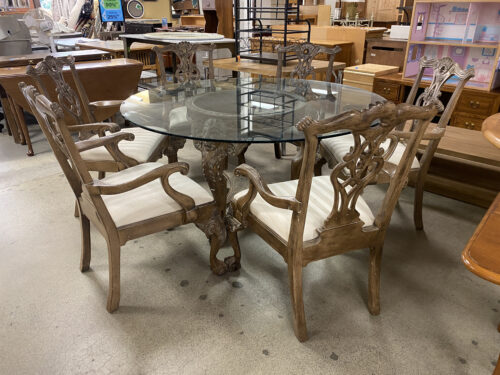 Neoclassical Glass Top Dining Set with Lion Motif
