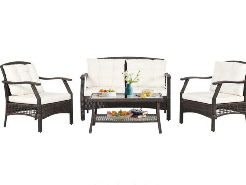 NEW! COSTWAY 4 Piece Brown Rattan Conversation Set
