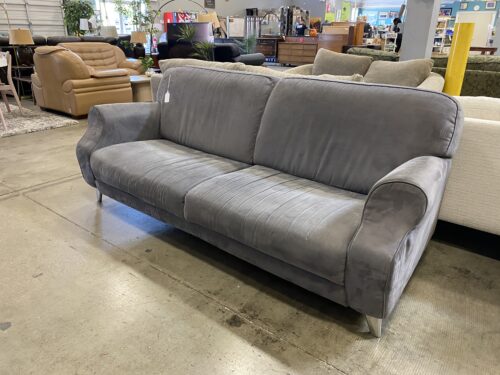 Soft Grey Metal Leg Roll Arm Sofa