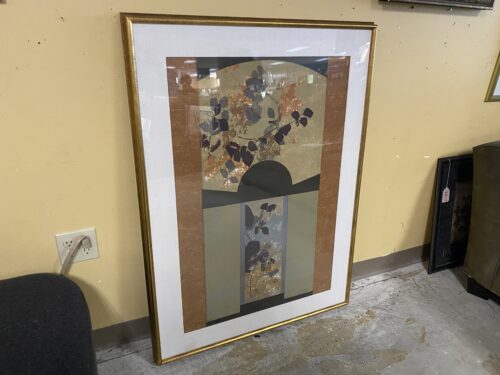 Brass Framed Asian Inspired Floral Print