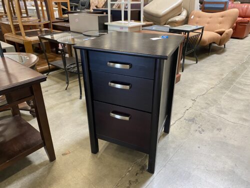 Dark Wood 3 Drawer Nightstand with Silver Hardware