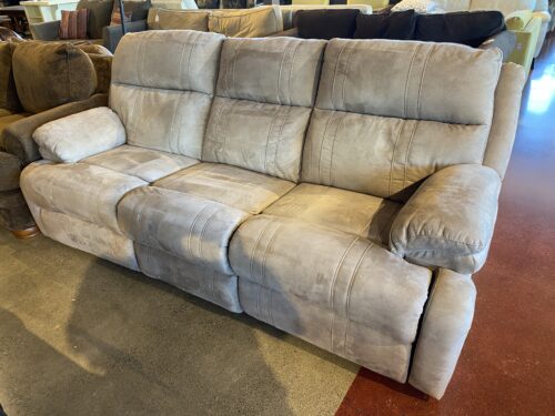 Beige Suede Three Seat Power Recliner with Buttons