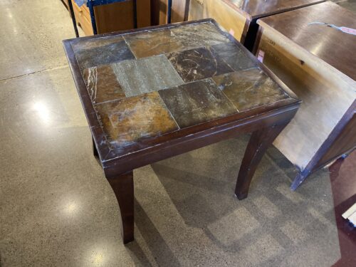 Slate Stone Stop Side Table with Wood Legs