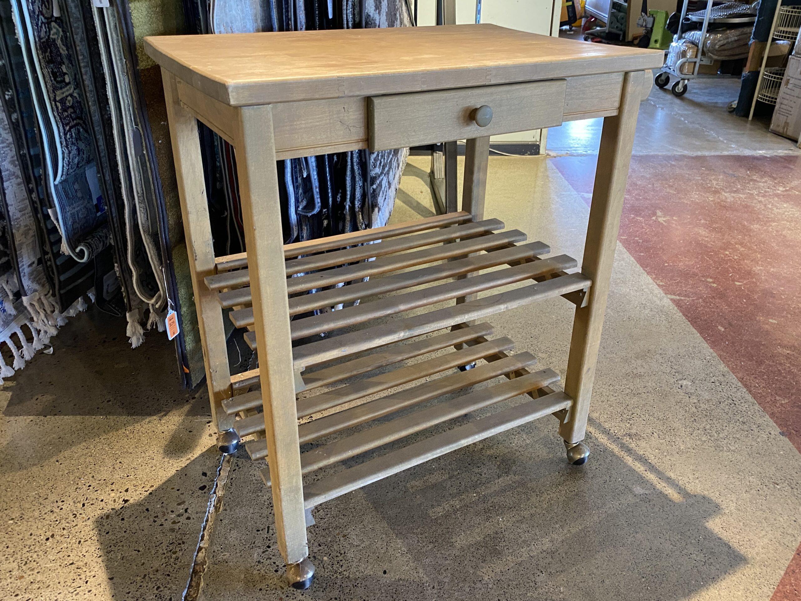Ash Blonde 1-Drawer Rolling Kitchen Cart
