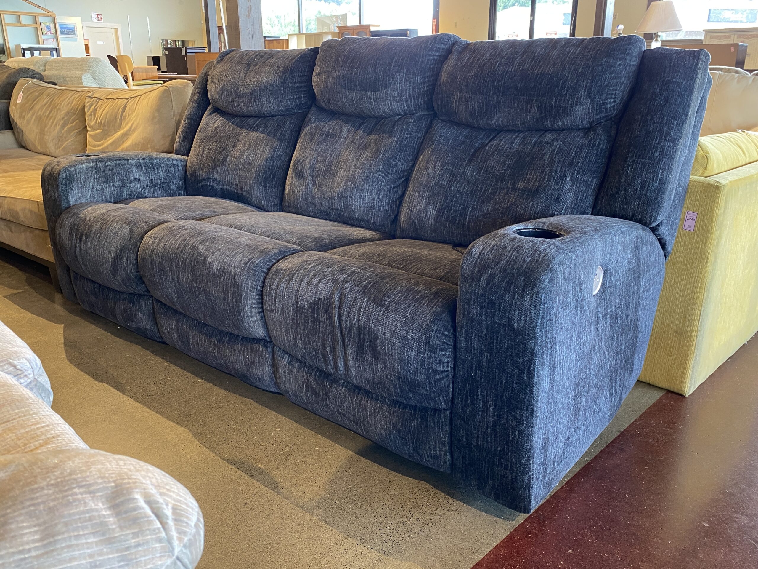 Blue Grey 3-Seat Power Recliner w/ Cord