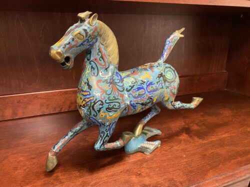 Vintage Chinese Metal Cloisonne Horse Sculpture